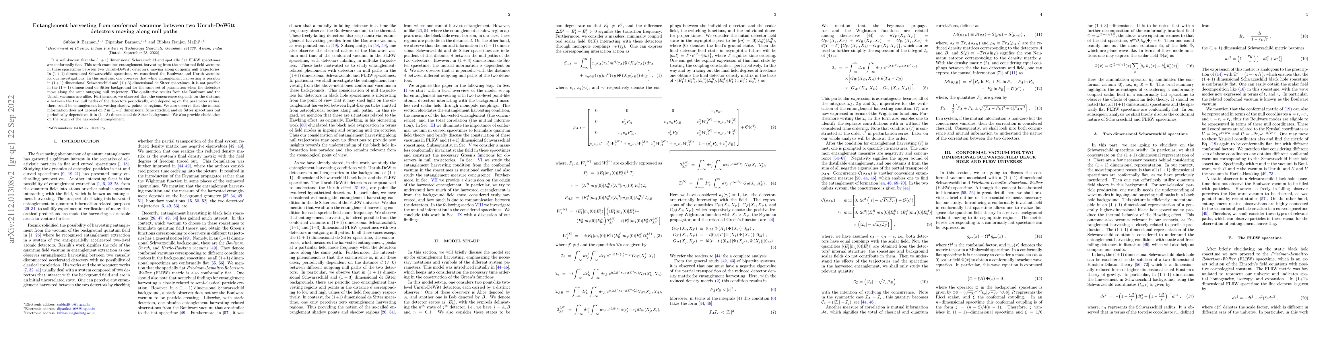 Thumbnail for Entanglement harvesting from conformal vacuums between two Unruh-DeWitt
  detectors moving along null paths