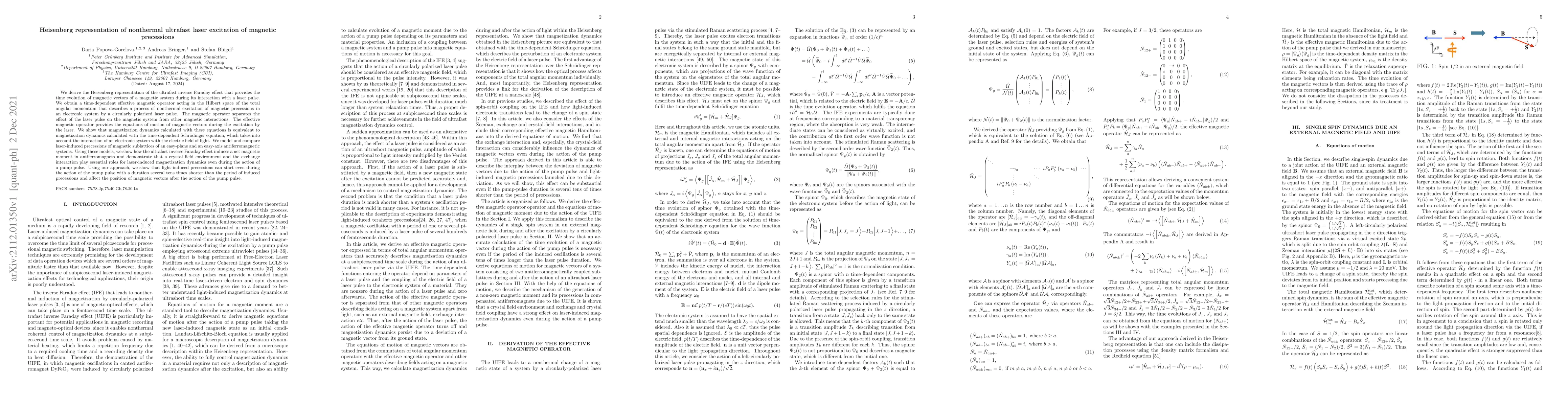Thumbnail for Heisenberg representation of nonthermal ultrafast laser excitation of
  magnetic precessions