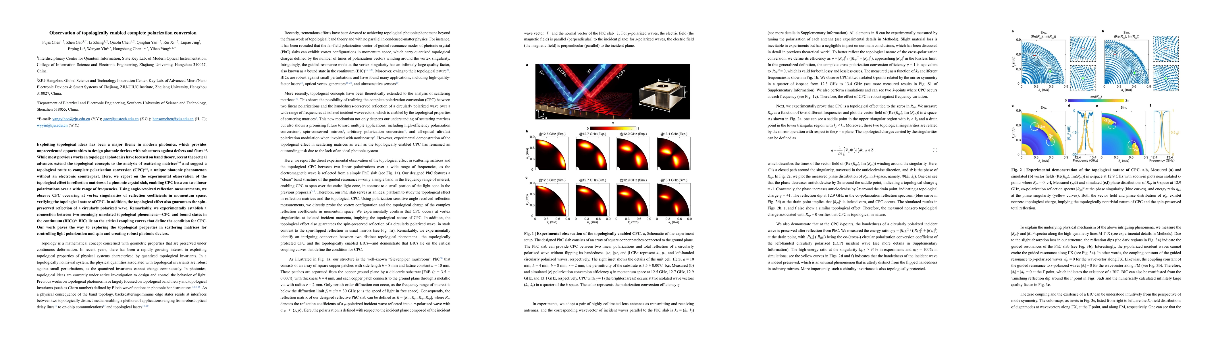 Thumbnail for Observation of topologically enabled complete polarization conversion