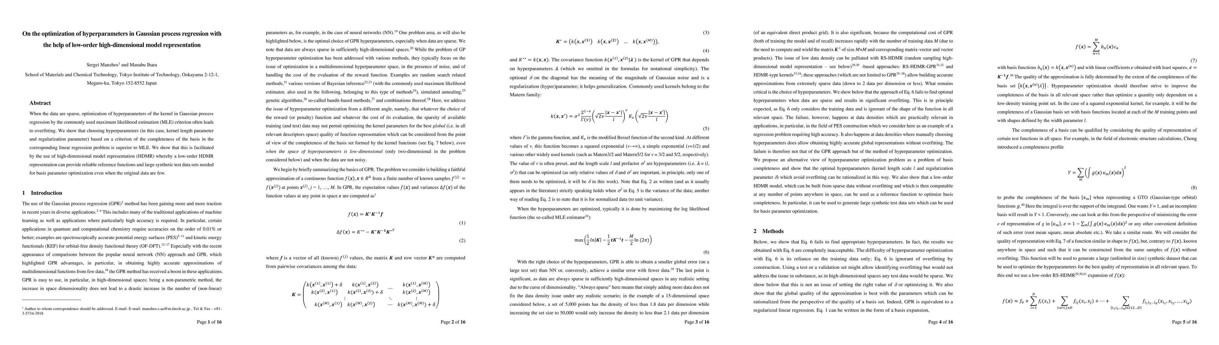 Thumbnail for On the optimization of hyperparameters in Gaussian process regression
  with the help of low-order high-dimensional model representation