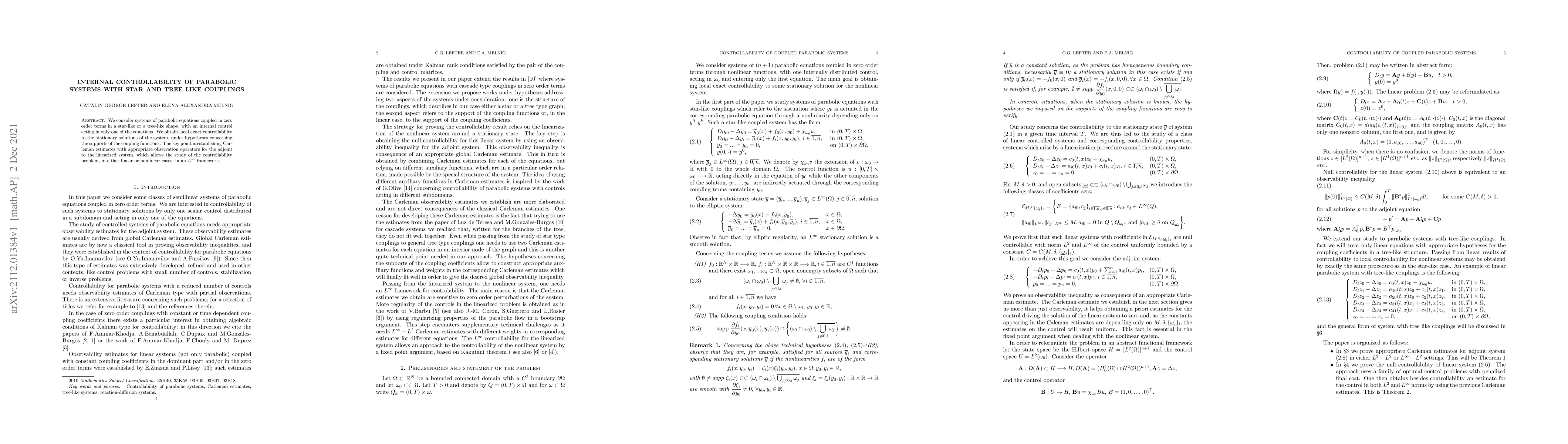 Thumbnail for Internal controllability of parabolic systems with star and tree like
  couplings