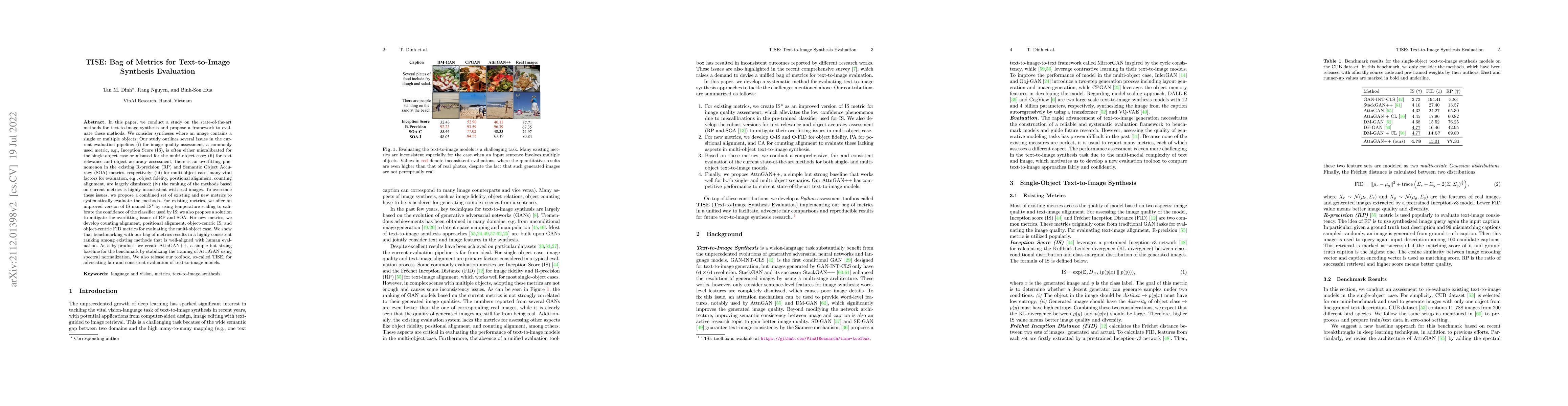 Thumbnail for TISE: Bag of Metrics for Text-to-Image Synthesis Evaluation