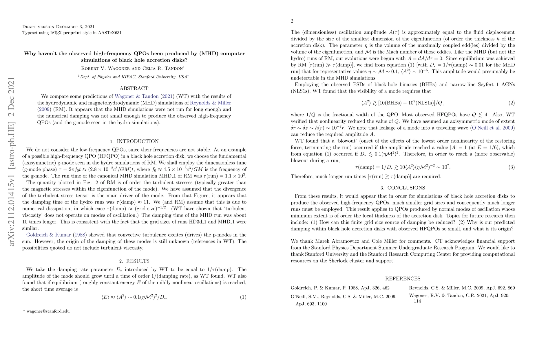 Thumbnail for Why haven't the observed high-frequency QPOs been produced by (MHD)
  computer simulations of black hole accretion disks?