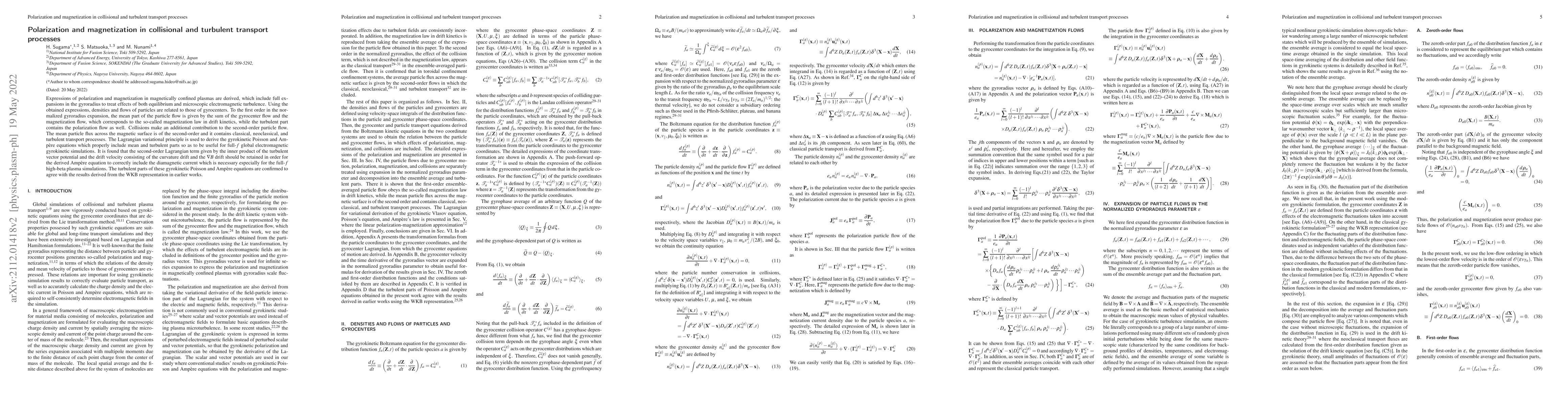 Thumbnail for Polarization and magnetization in collisional and turbulent transport
  processes