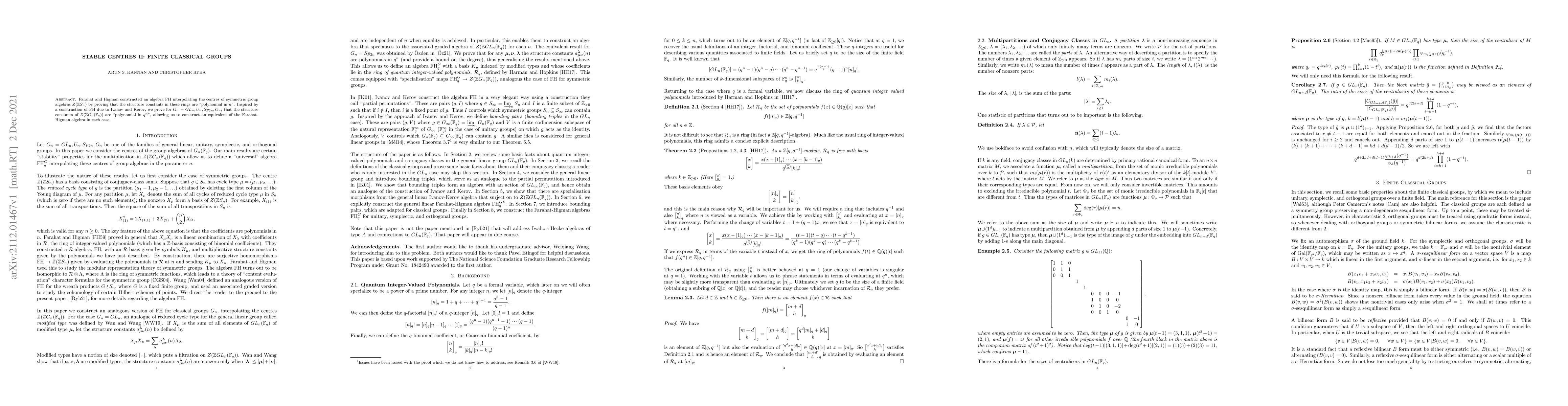 Thumbnail for Stable Centres II: Finite Classical Groups