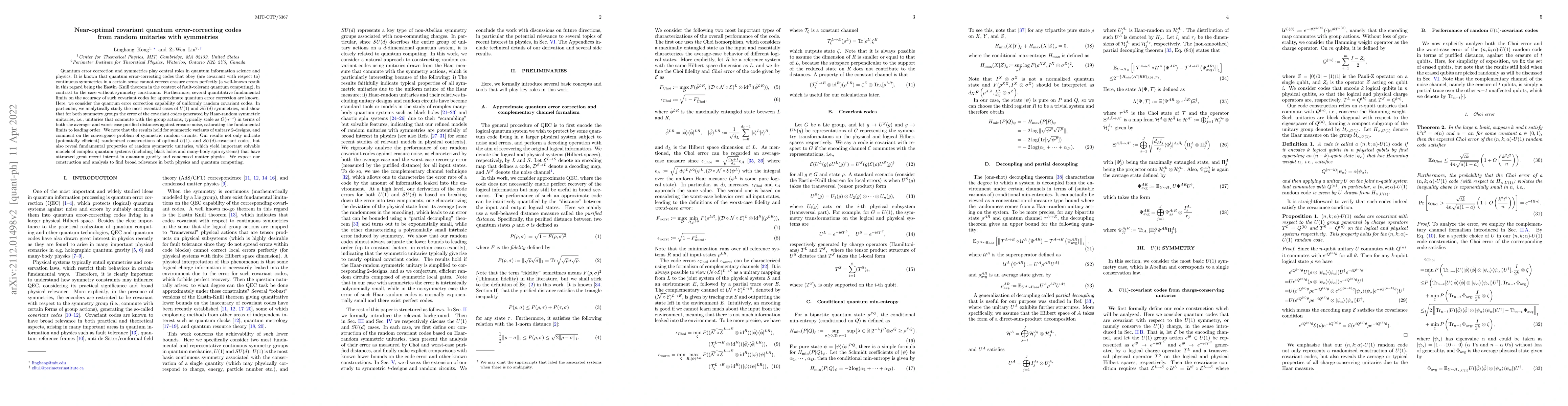 Thumbnail for Near-optimal covariant quantum error-correcting codes from random
  unitaries with symmetries