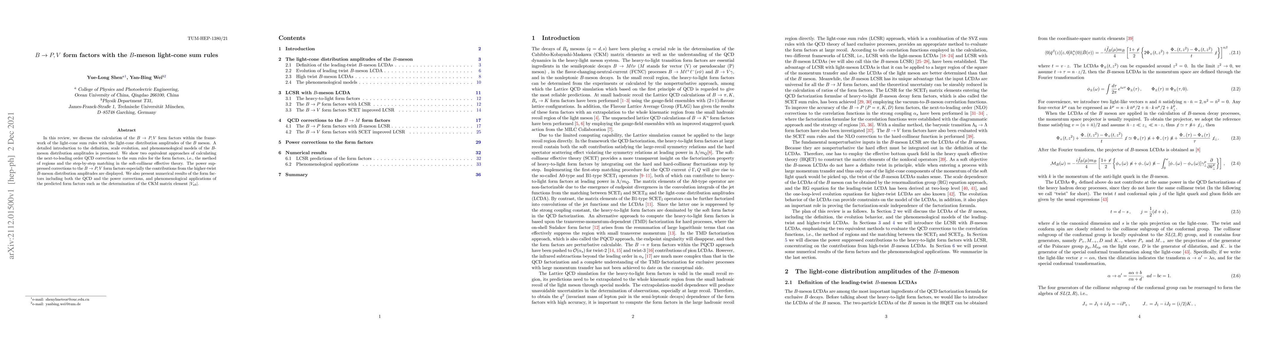 Thumbnail for $B\to P,V$ form factors with the $B$-meson light-cone sum rules