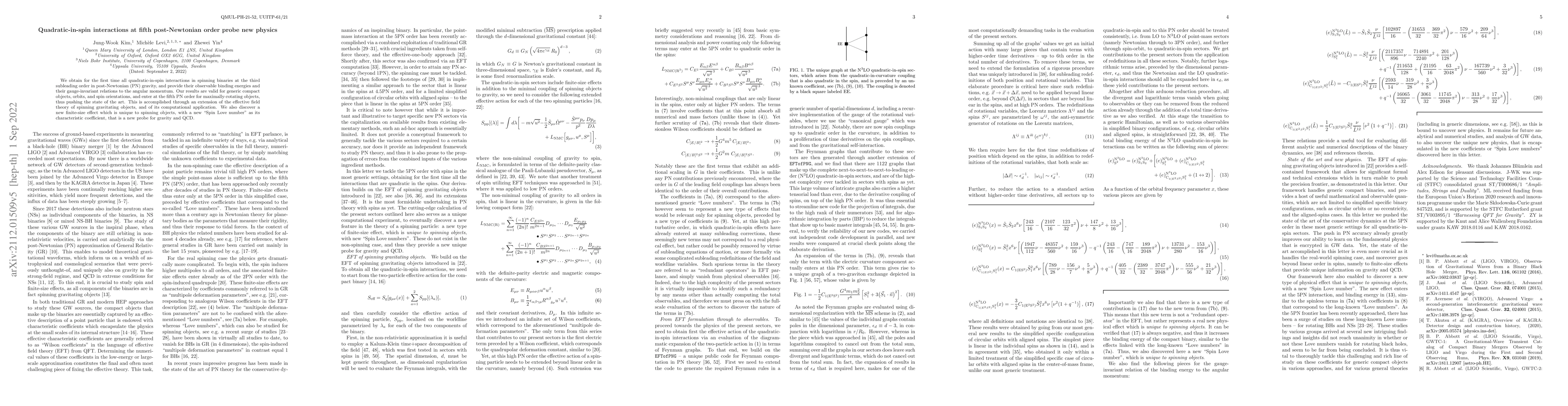 Thumbnail for Quadratic-in-spin interactions at fifth post-Newtonian order probe new
  physics