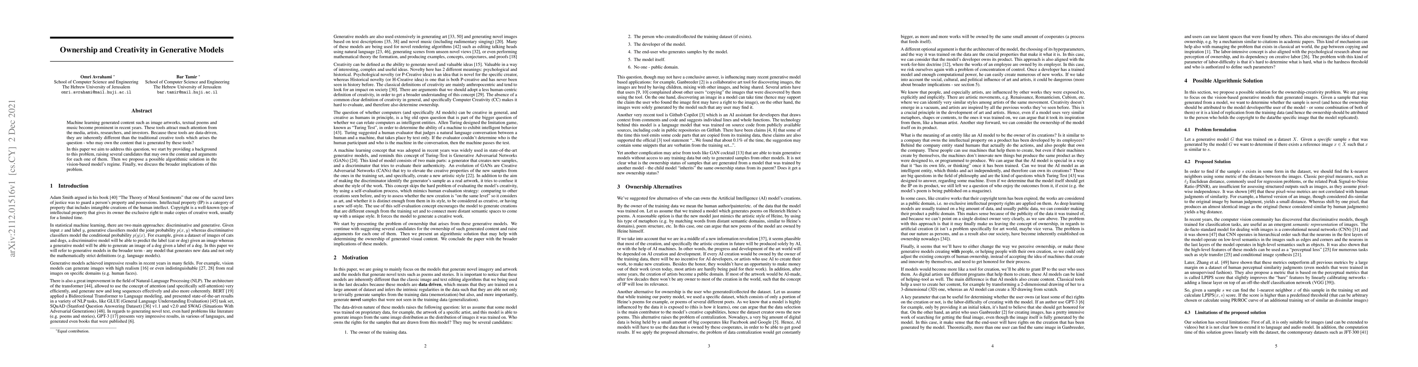 Thumbnail for Ownership and Creativity in Generative Models