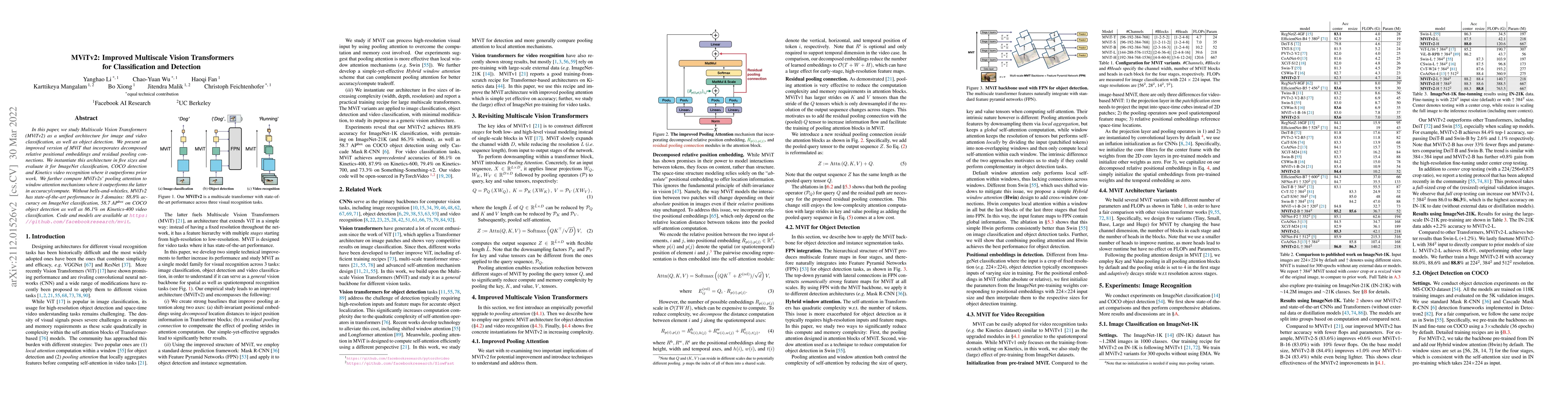 Thumbnail for MViTv2: Improved Multiscale Vision Transformers for Classification and
  Detection