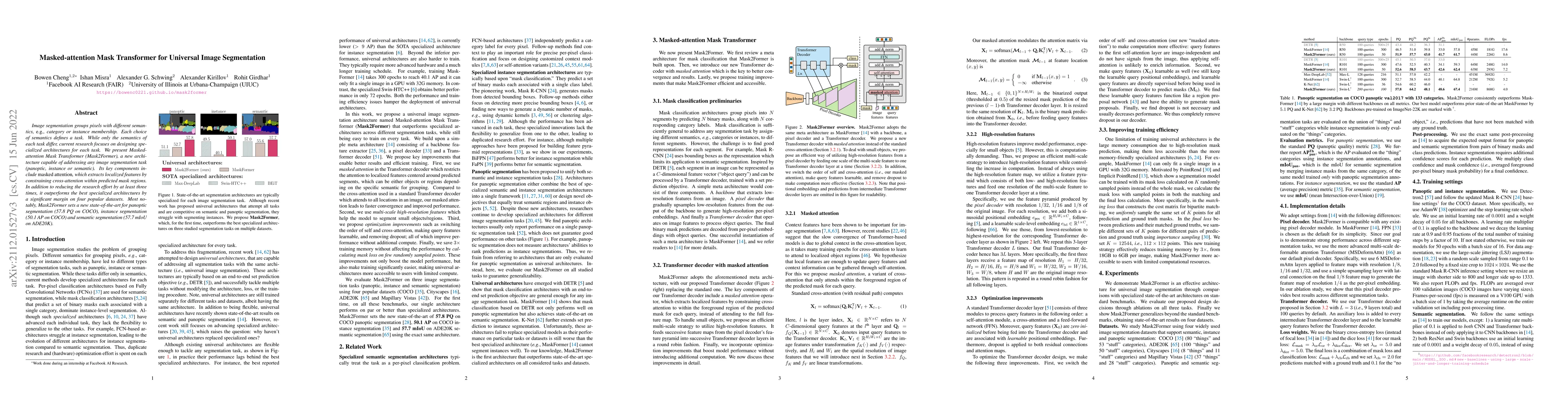 Thumbnail for Masked-attention Mask Transformer for Universal Image Segmentation