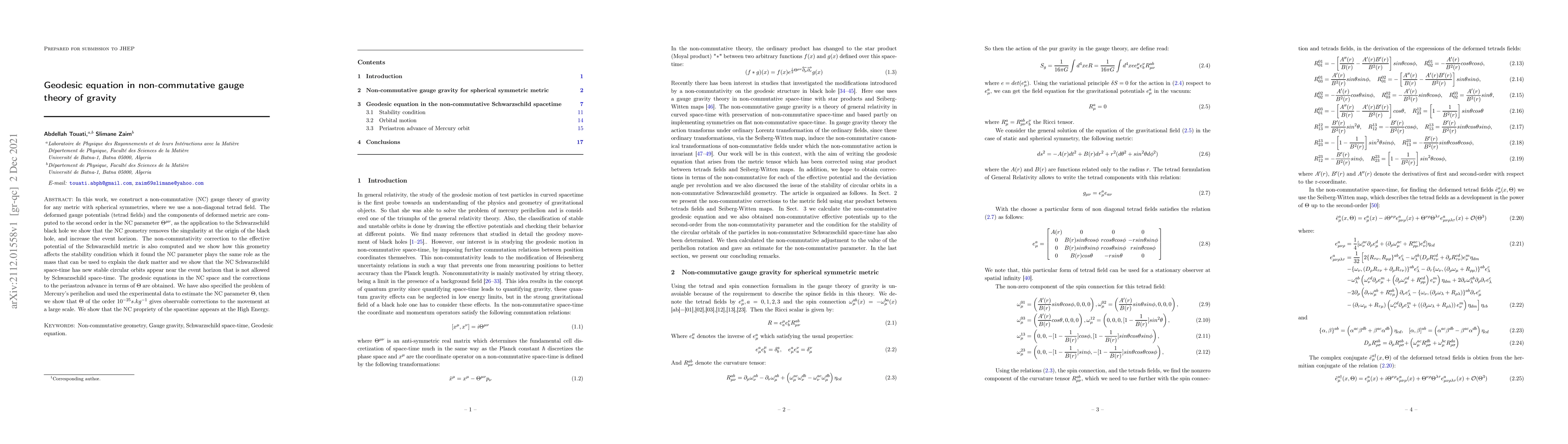 Thumbnail for Geodesic equation in non-commutative gauge theory of gravity