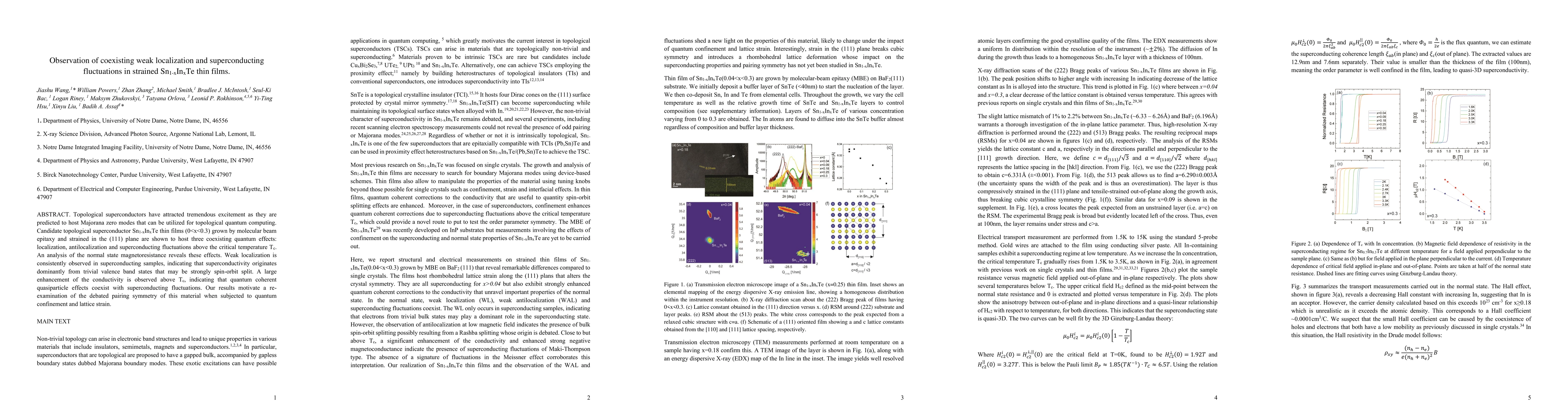 Thumbnail for Observation of coexisting weak localization and superconducting
  fluctuations in strained Sn1-xInxTe thin films
