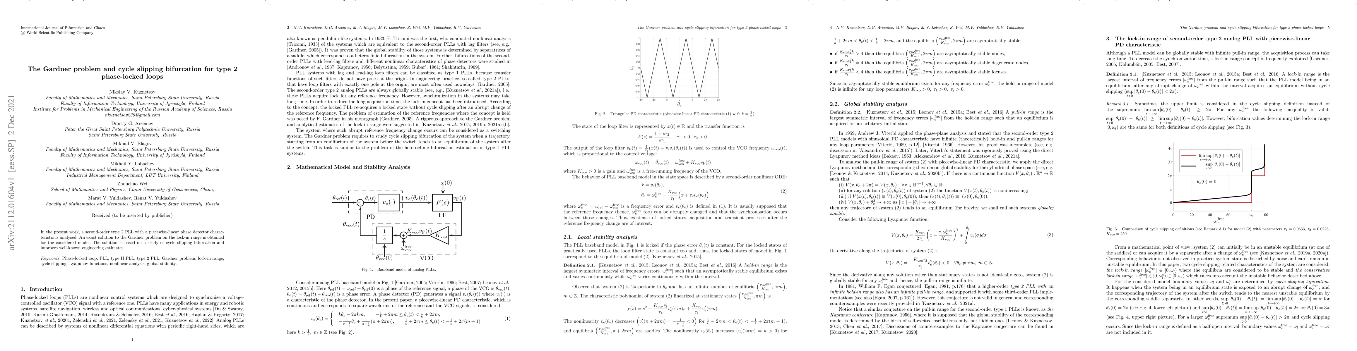 Thumbnail for The Gardner problem and cycle slipping bifurcation for type 2
  phase-locked loops