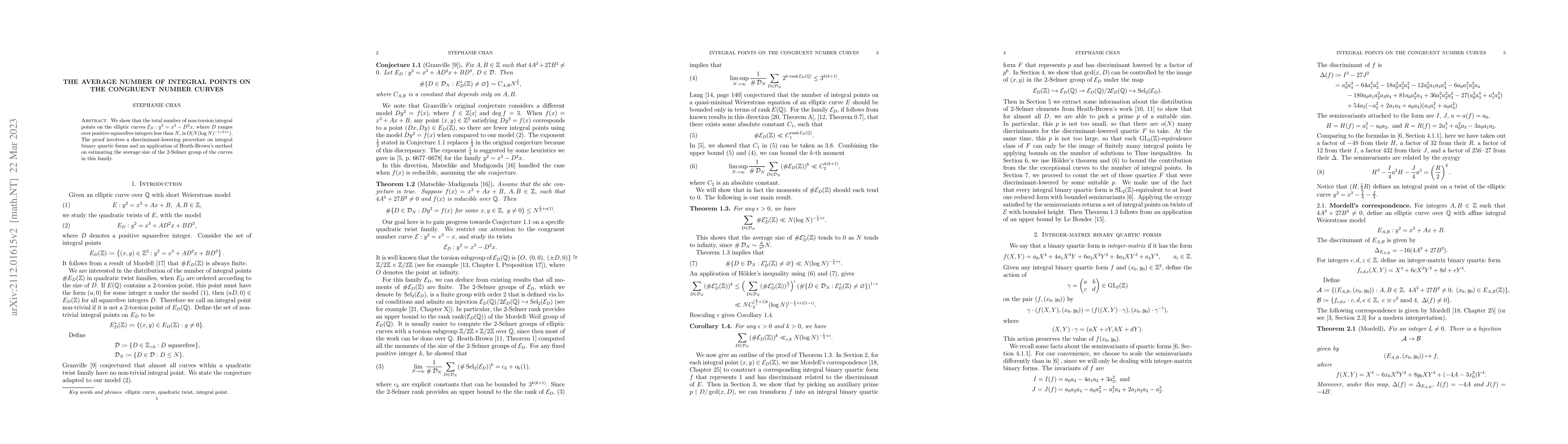 Thumbnail for The average number of integral points on the congruent number curves