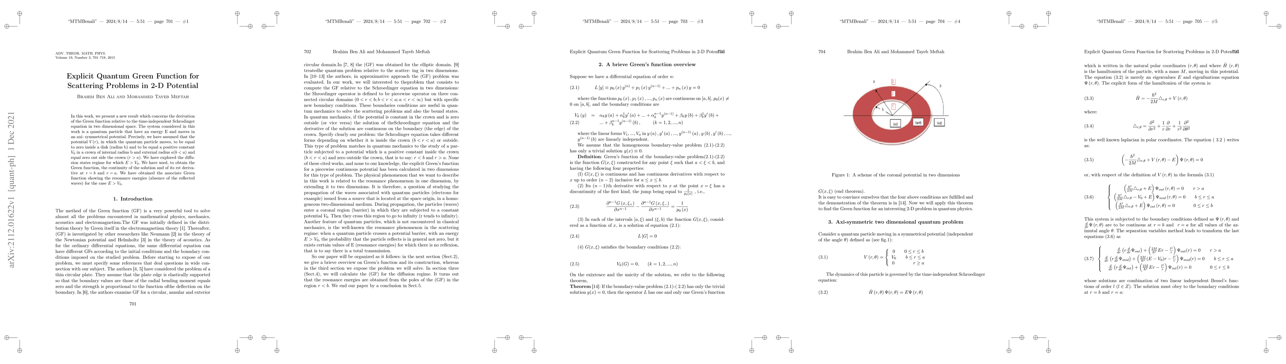 Thumbnail for Explicit Quantum Green Function for Scattering Problems in 2-D Potential