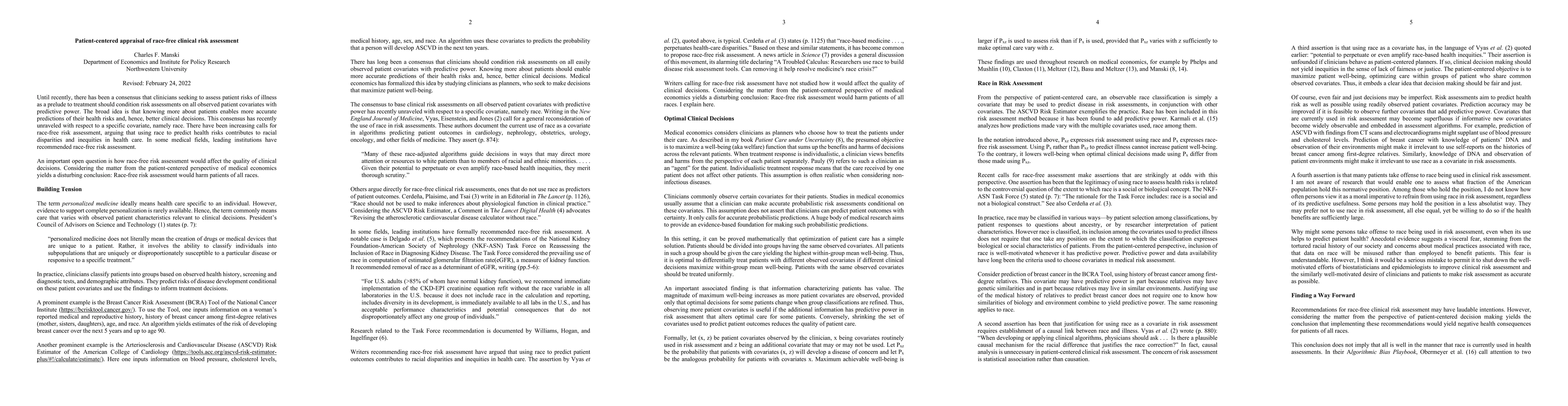 Thumbnail for Patient-Centered Appraisal of Race-Free Clinical Risk Assessment