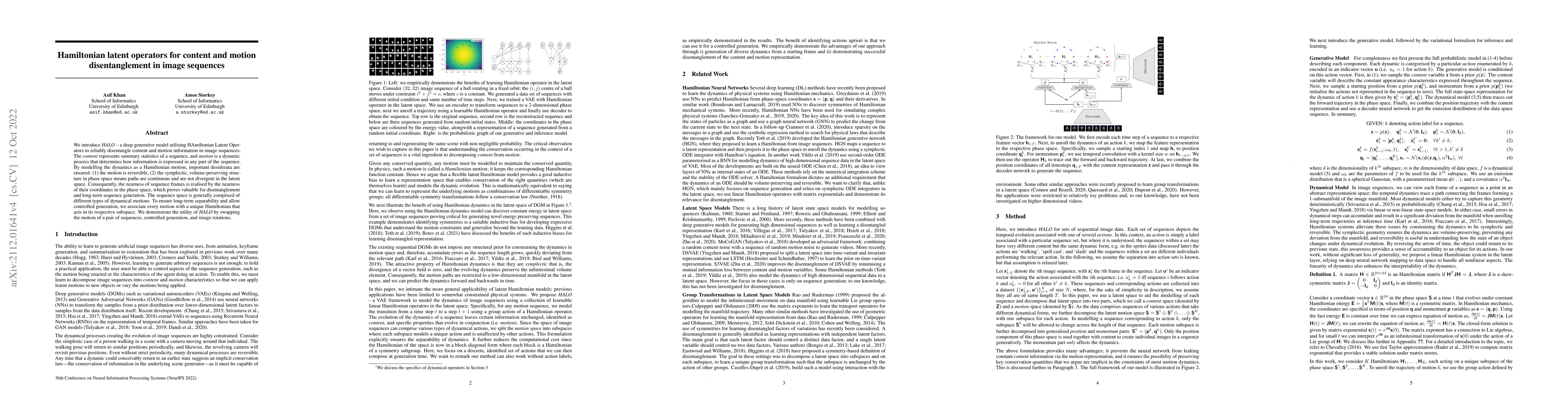 Thumbnail for Hamiltonian latent operators for content and motion disentanglement in
  image sequences