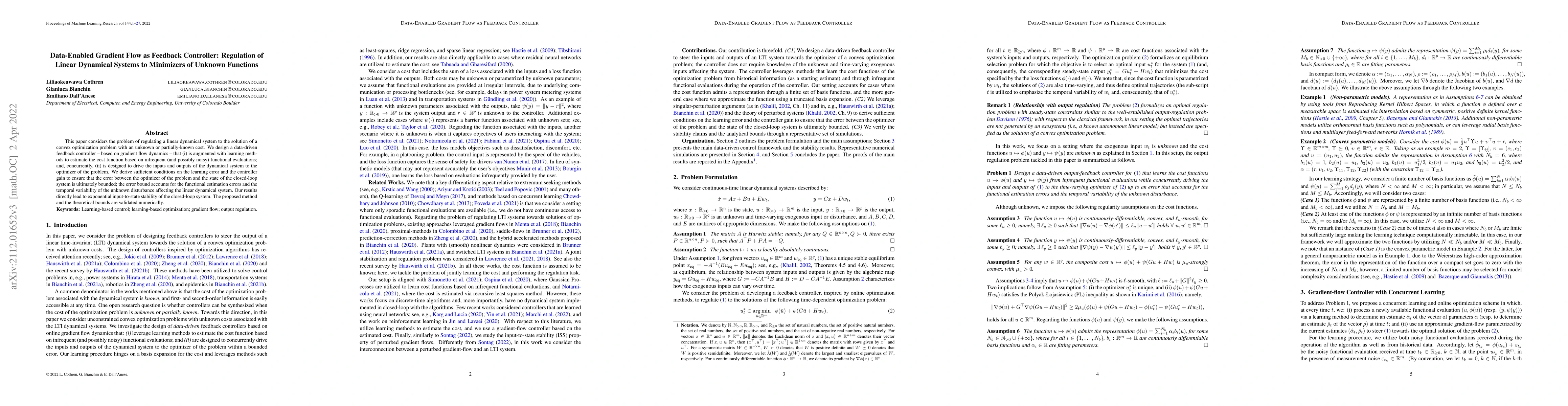 Thumbnail for Data-Enabled Gradient Flow as Feedback Controller: Regulation of Linear
  Dynamical Systems to Minimizers of Unknown Functions