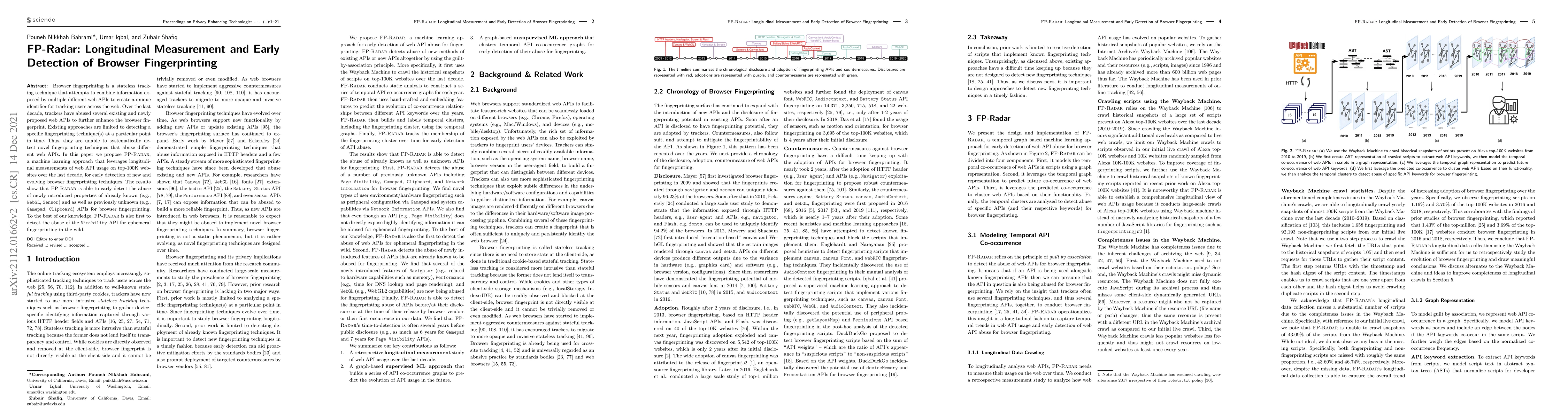 Thumbnail for FP-Radar: Longitudinal Measurement and Early Detection of Browser
  Fingerprinting
