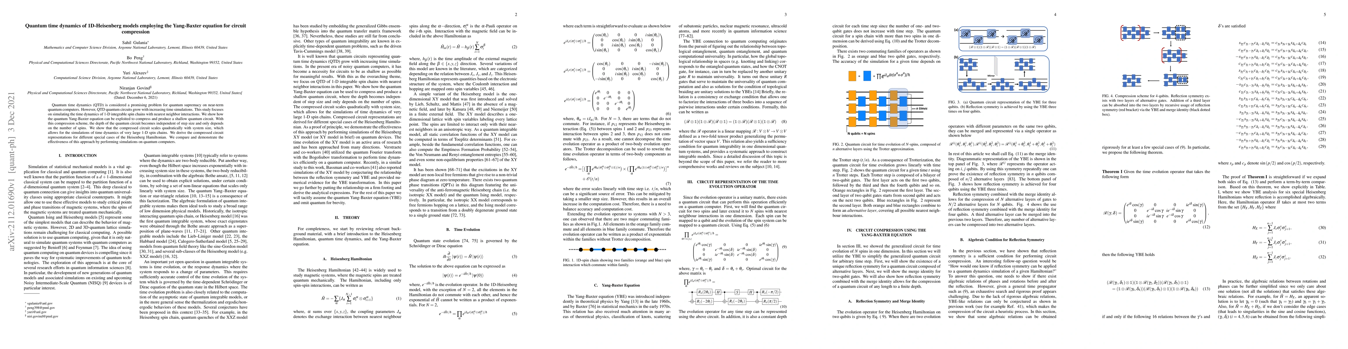 Thumbnail for Quantum time dynamics of 1D-Heisenberg models employing the Yang-Baxter
  equation for circuit compression