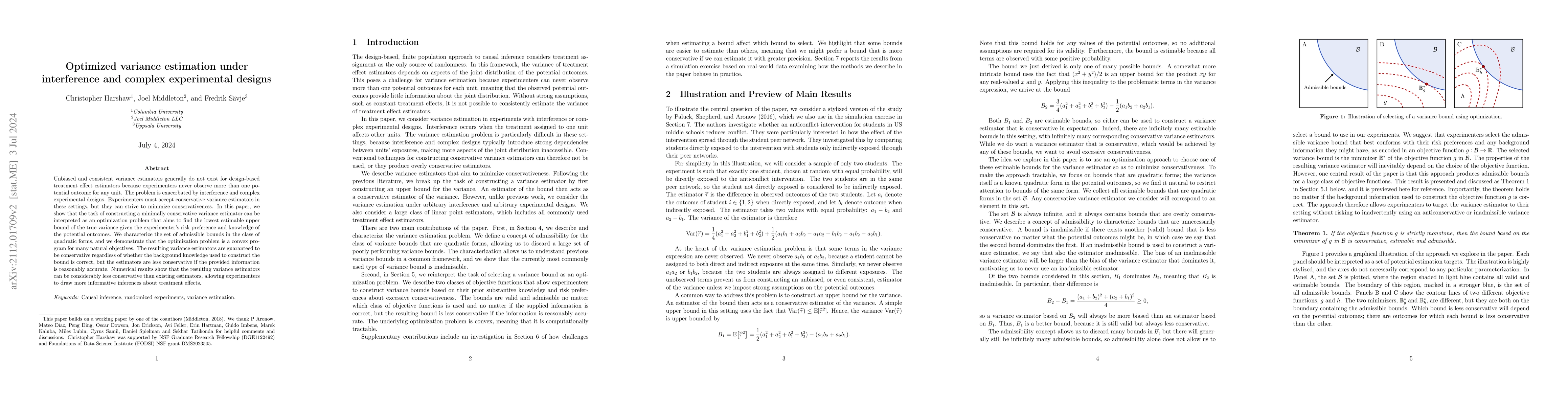 Thumbnail for Optimized variance estimation under interference and complex
  experimental designs