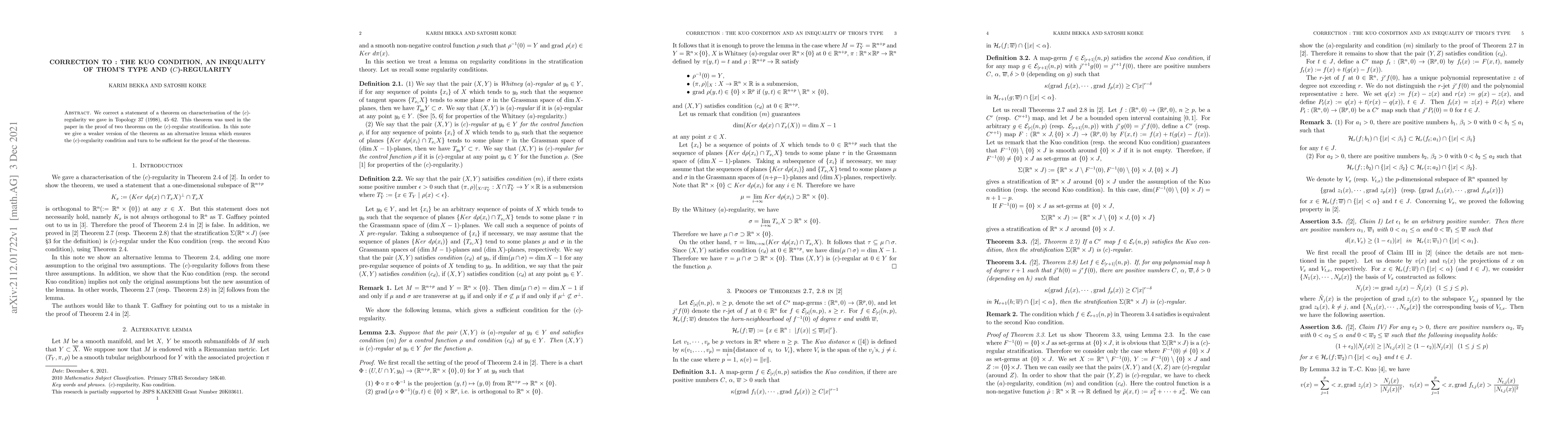 Thumbnail for Correction to : The Kuo condition, an inequality of Thom's type and
  (c)-regularity