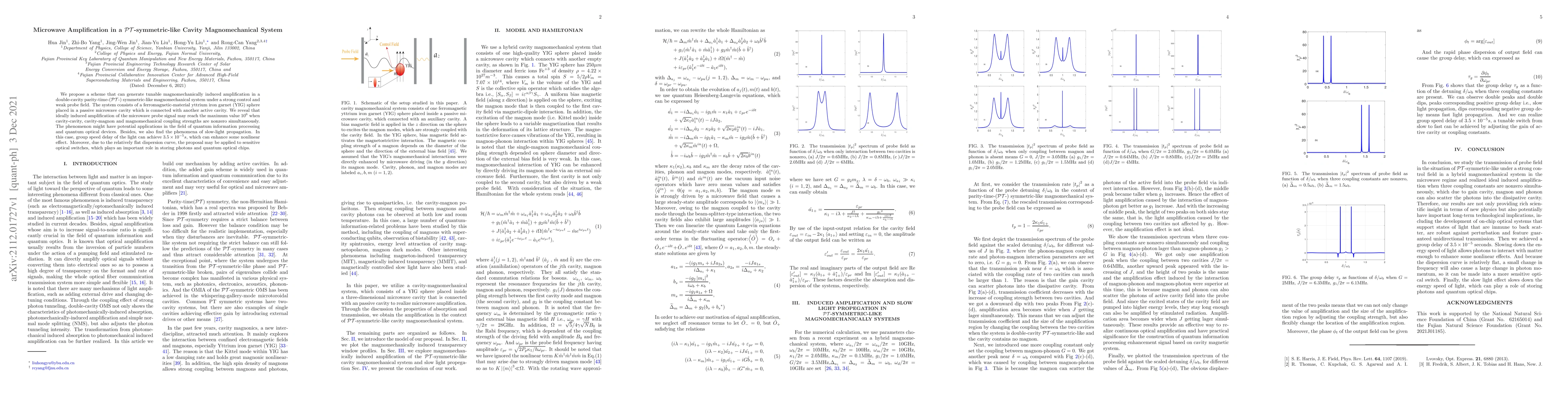 Thumbnail for Microwave Amplification in a PT -symmetric-like Cavity Magnomechanical
  System