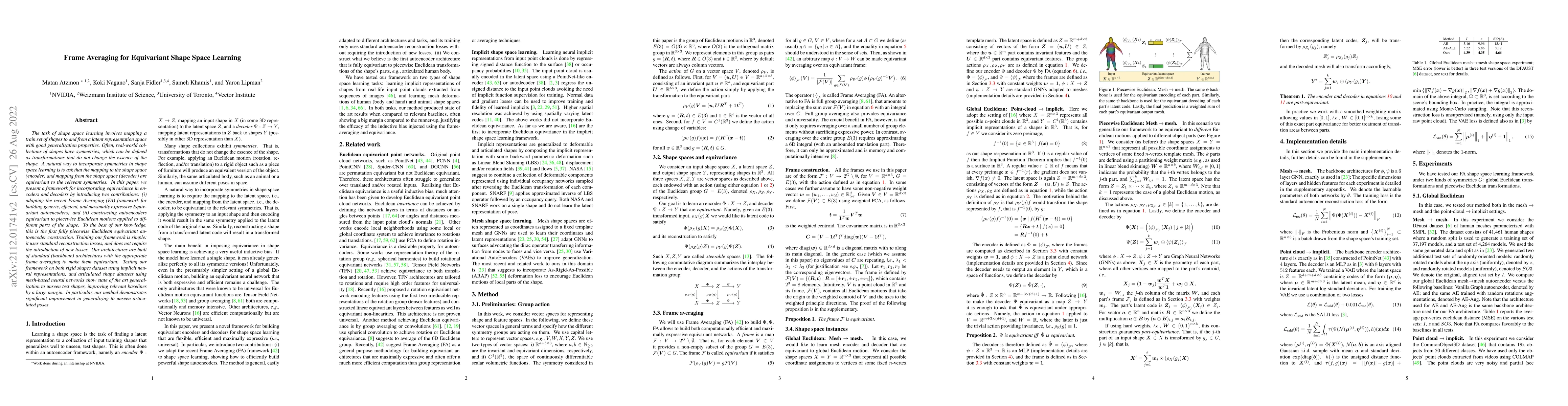 Thumbnail for Frame Averaging for Equivariant Shape Space Learning