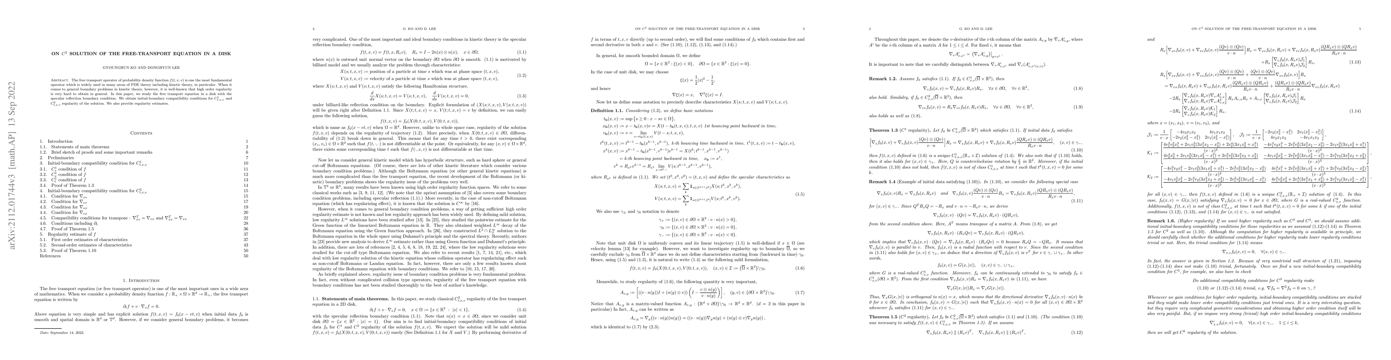 Thumbnail for On $C^2$ solution of the free-transport equation in a disk