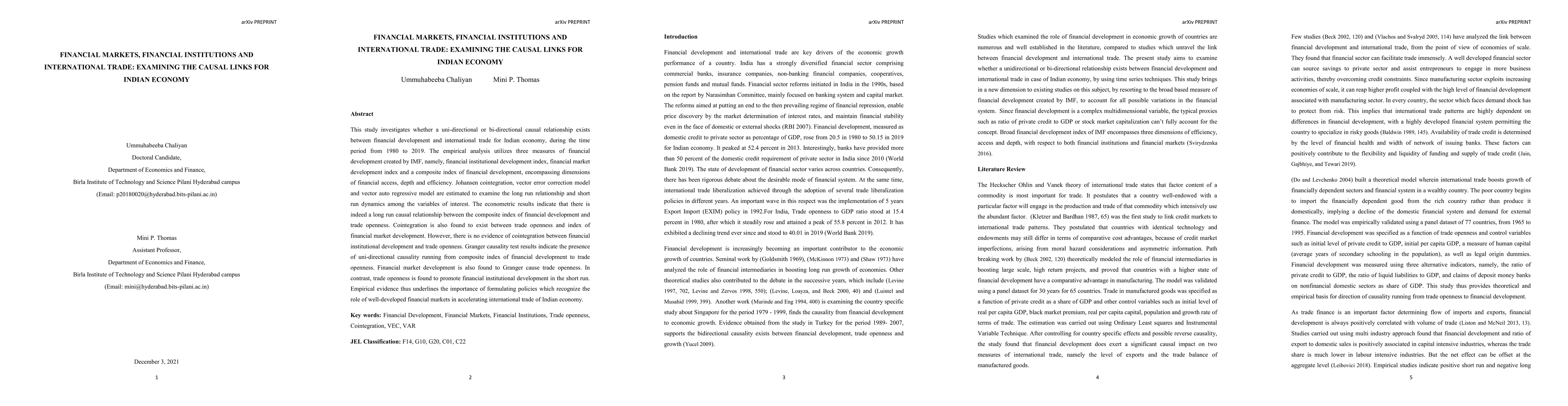 Thumbnail for Financial Markets, Financial Institutions and International Trade:
  Examining the causal links for Indian Economy