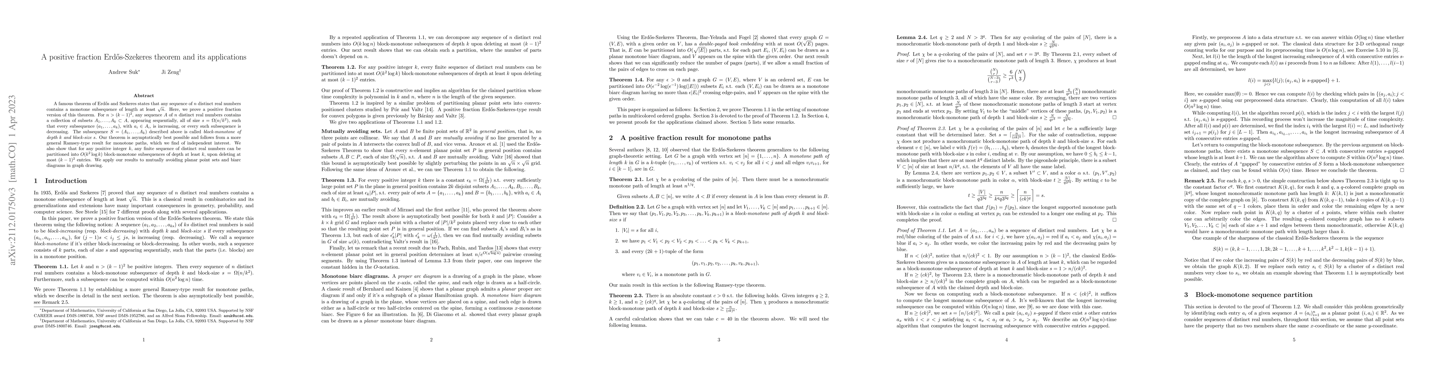 Thumbnail for A positive fraction Erdos-Szekeres theorem and its applications