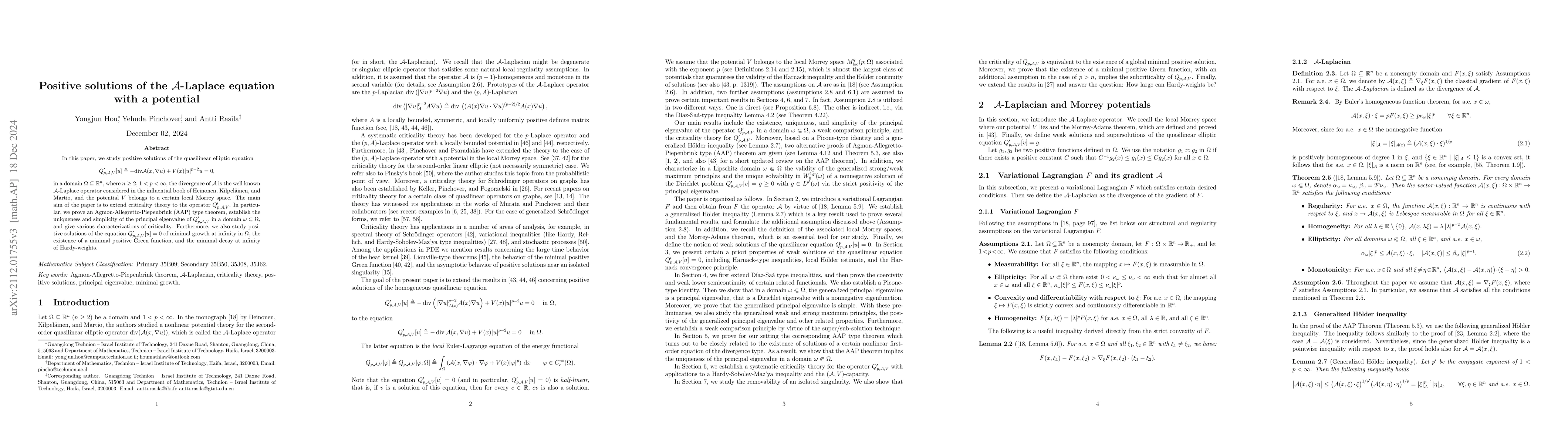 Thumbnail for Positive solutions of the $\mathcal{A}$-Laplace equation with a
  potential
