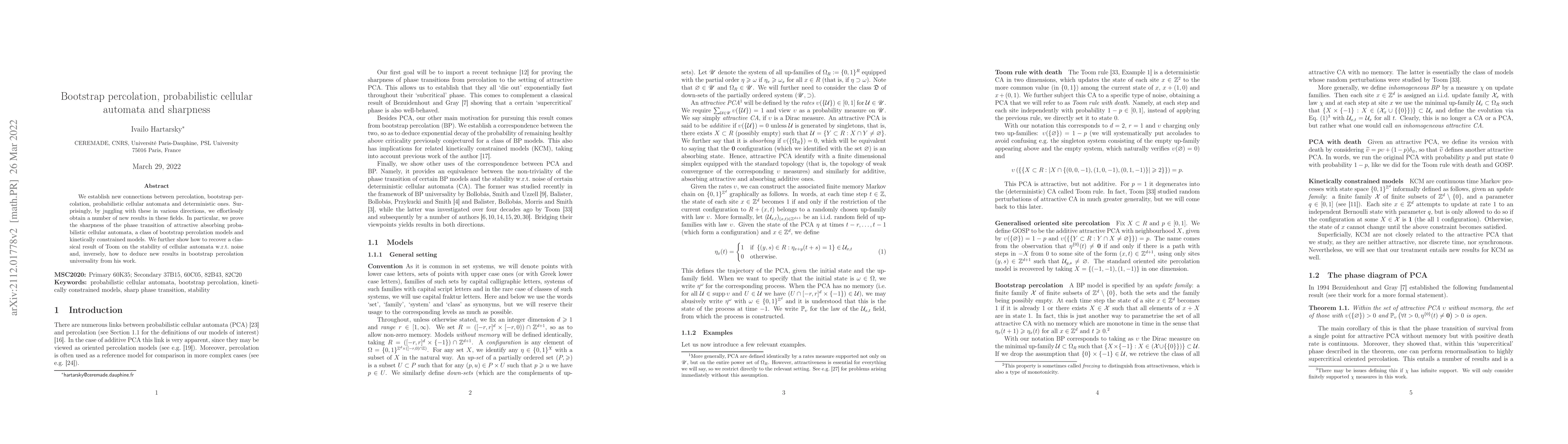 Thumbnail for Bootstrap percolation, probabilistic cellular automata and sharpness