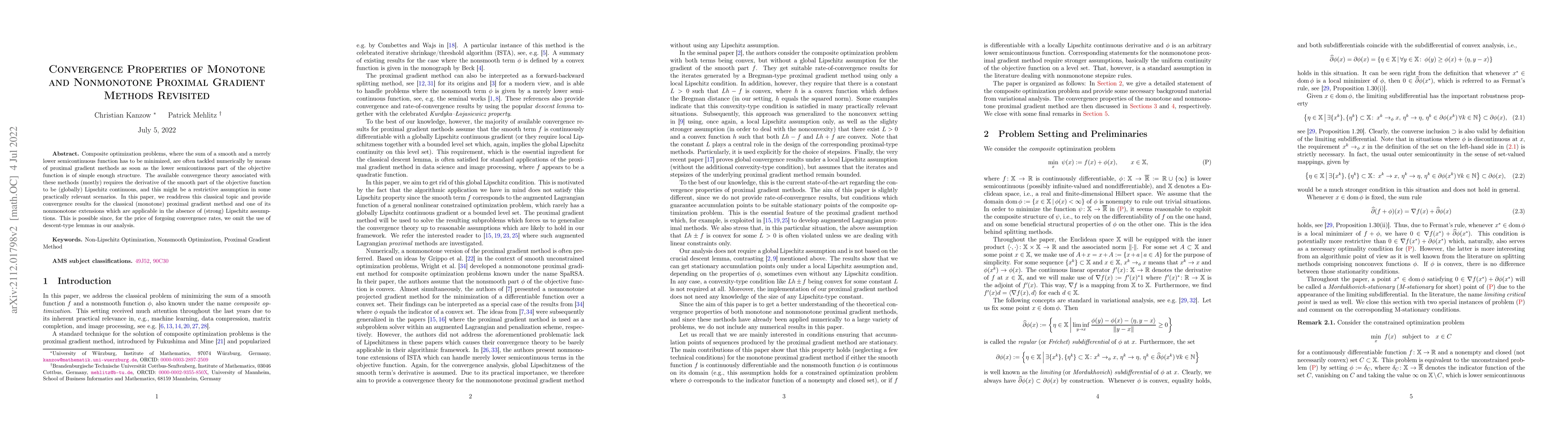 Thumbnail for Convergence Properties of Monotone and Nonmonotone Proximal Gradient
  Methods Revisited