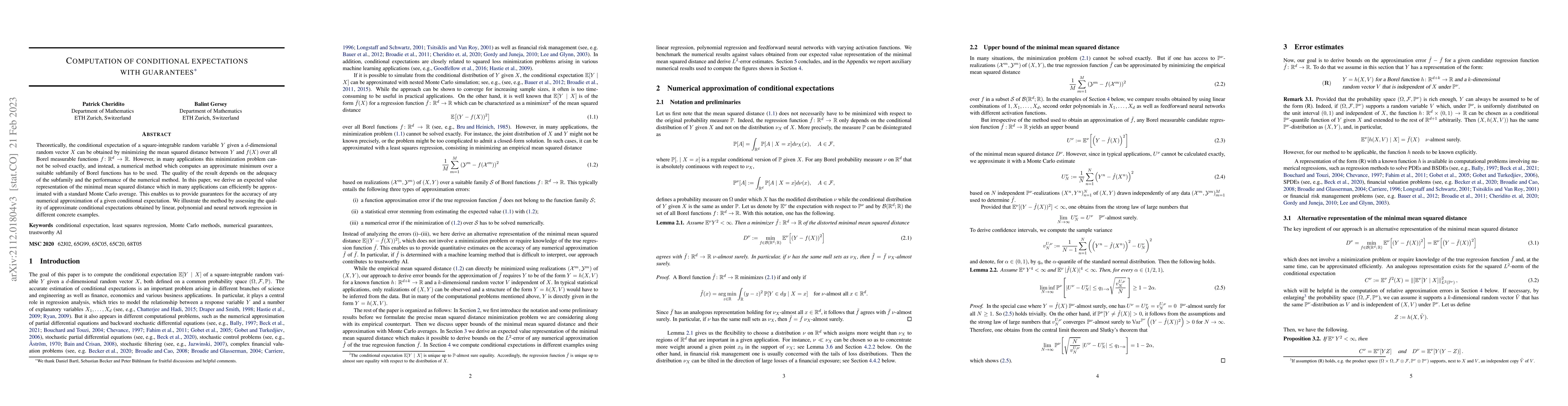 Thumbnail for Computation of conditional expectations with guarantees