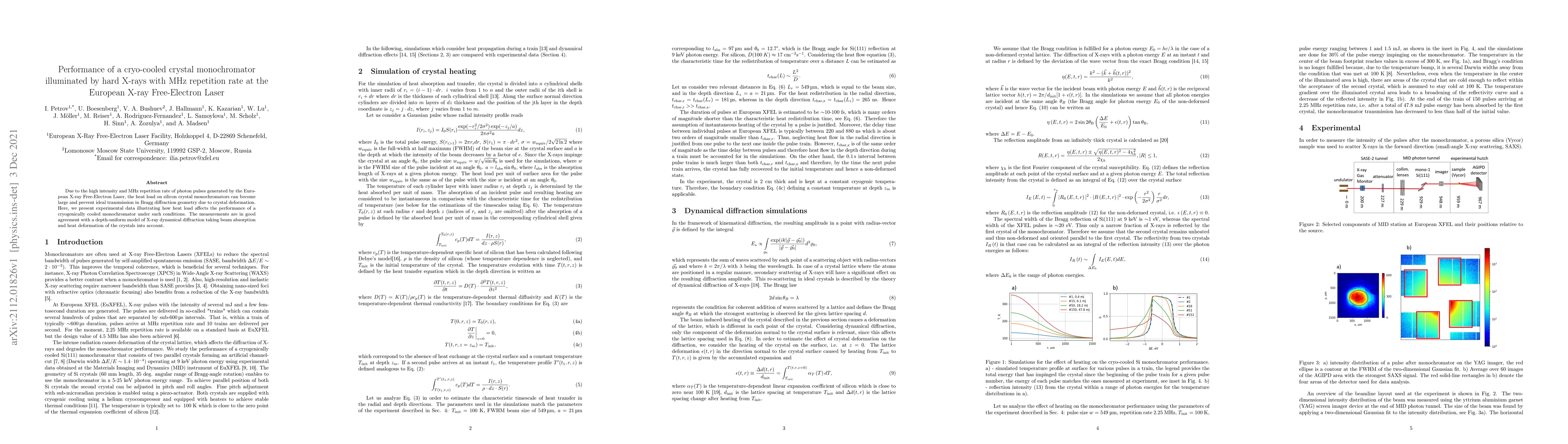 Thumbnail for Performance of a cryo-cooled crystal monochromator illuminated by hard
  X-rays with MHz repetition rate at the European X-ray Free-Electron Laser