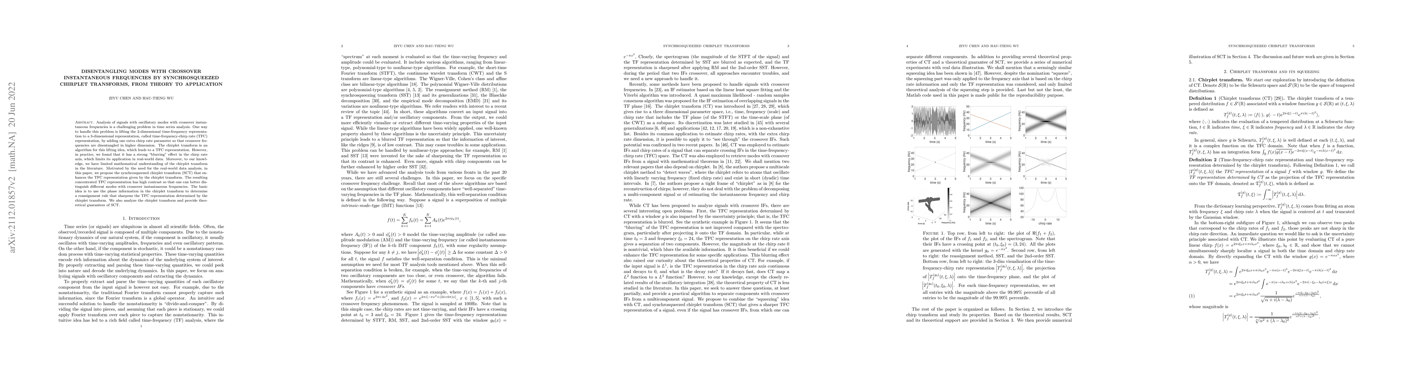 Thumbnail for Disentangling modes with crossover instantaneous frequencies by
  synchrosqueezed chirplet transforms, from theory to application