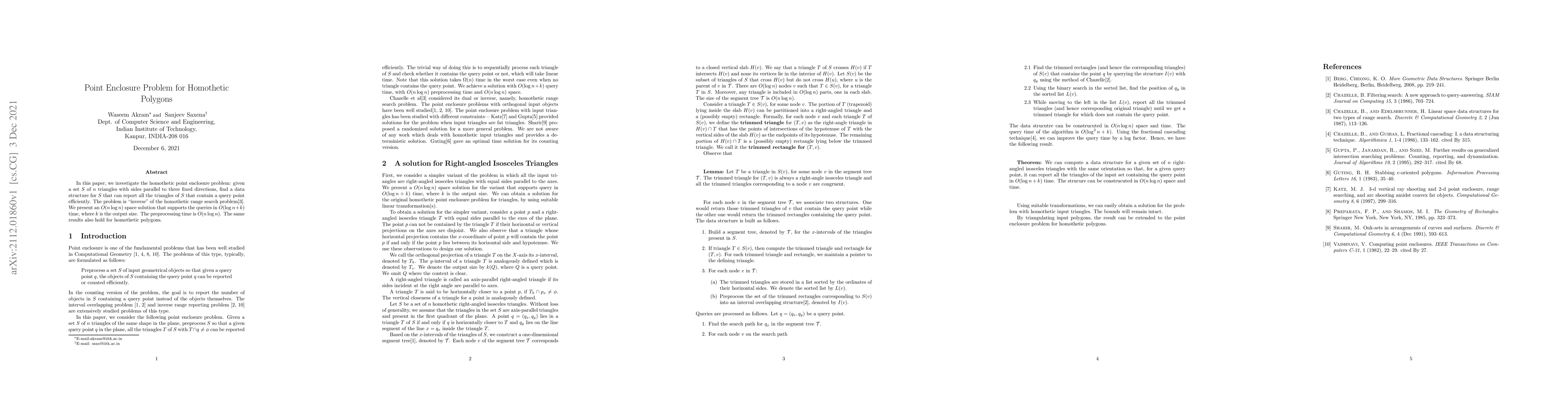 Thumbnail for Point Enclosure Problem for Homothetic Polygons