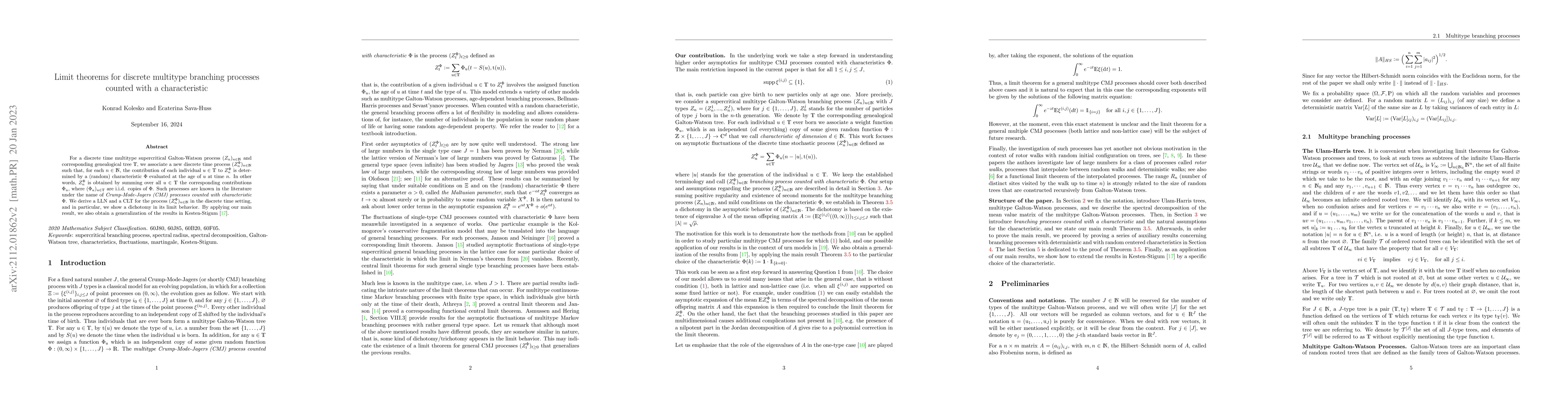 Thumbnail for Limit theorems for discrete multitype branching processes counted with a
  characteristic