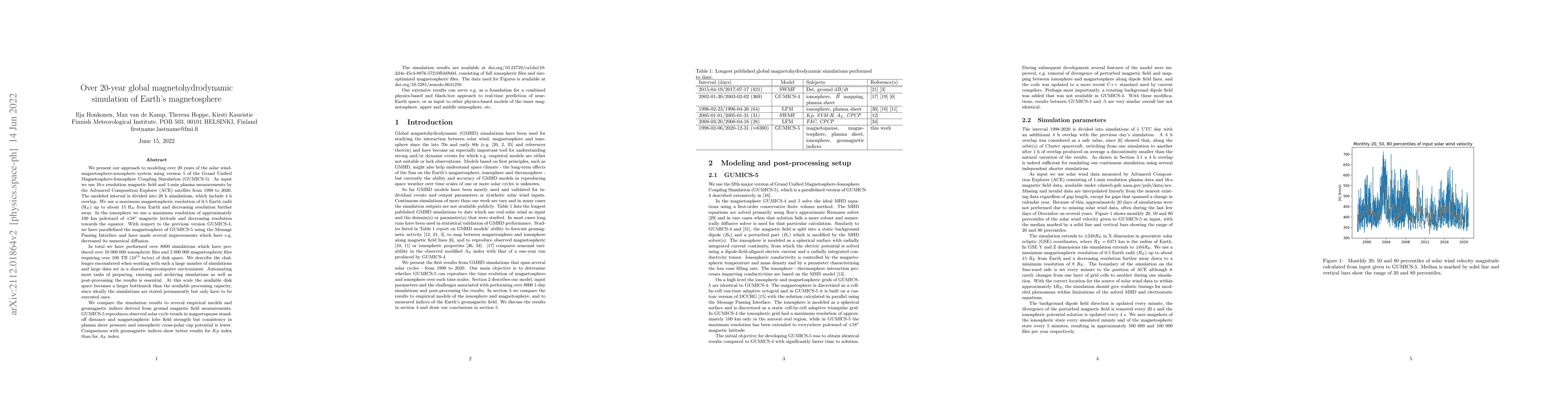 Thumbnail for Over 20-year global magnetohydrodynamic simulation of Earth's
  magnetosphere