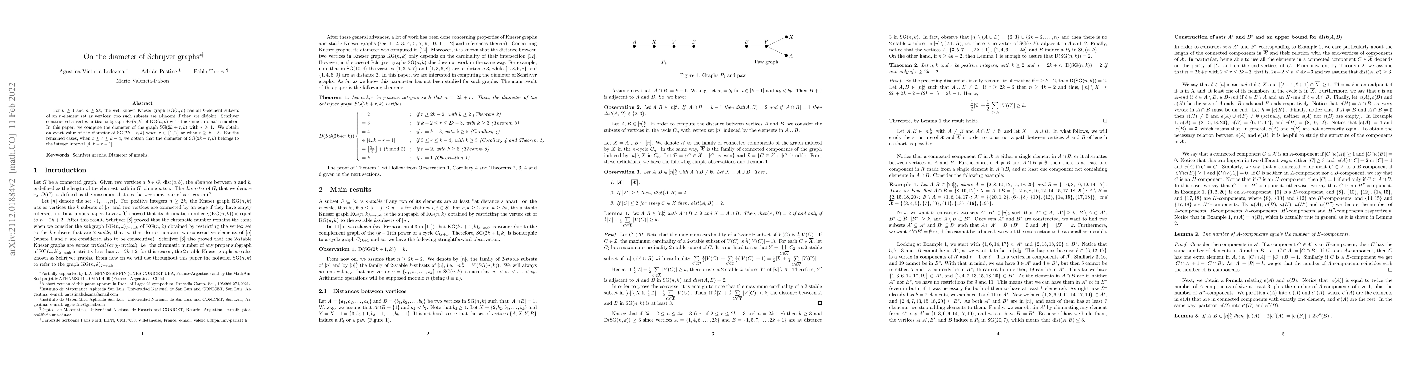 Thumbnail for On the diameter of Schrijver graphs