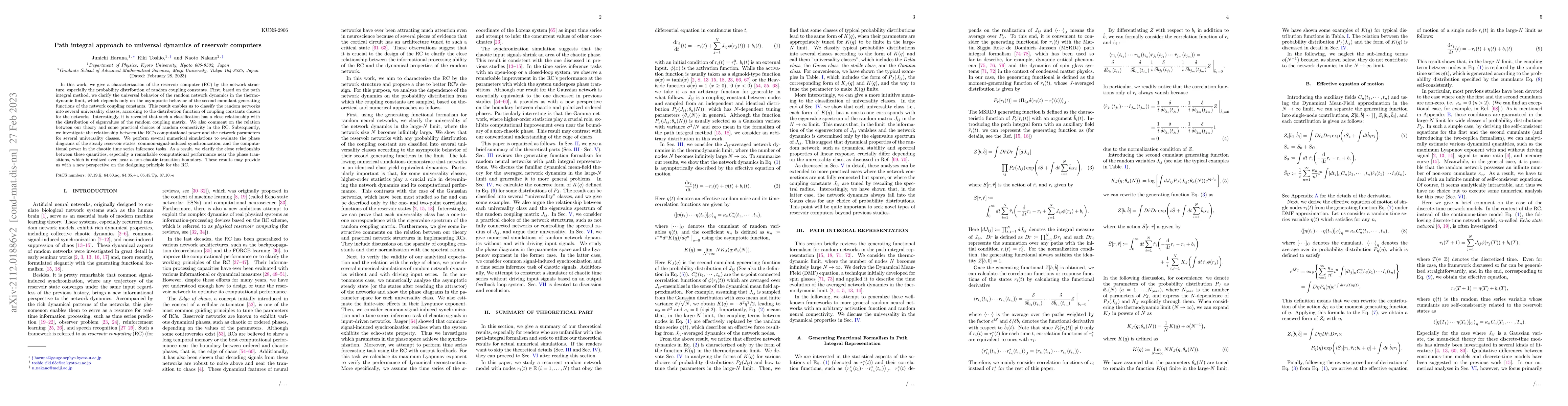 Thumbnail for Path integral approach to universal dynamics of reservoir computers