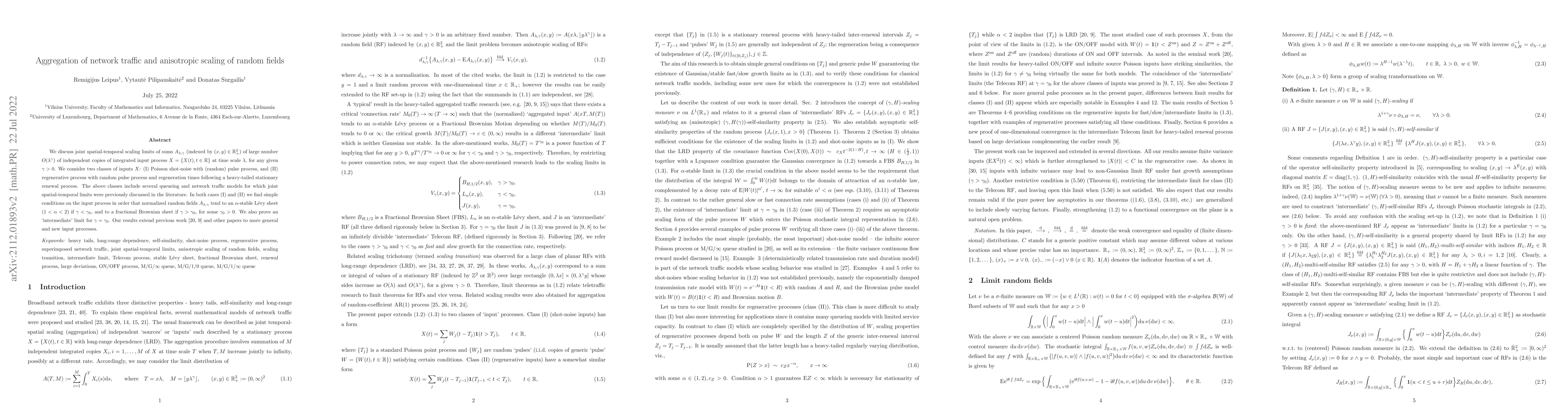 Thumbnail for Aggregation of network traffic and anisotropic scaling of random fields