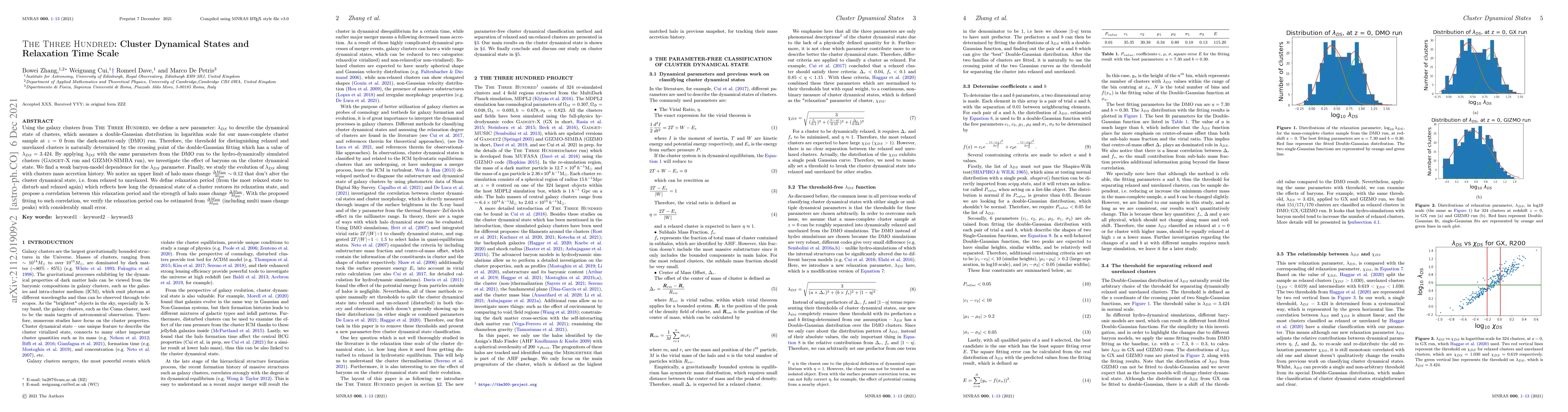 Thumbnail for The Three Hundred: Cluster Dynamical States and Relaxation Time Scale