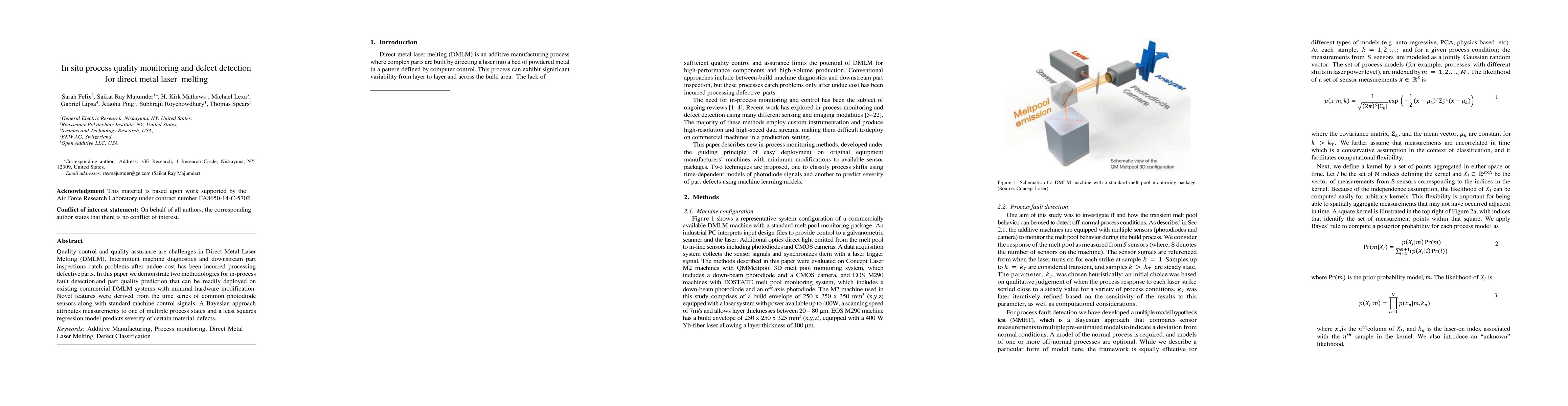 Thumbnail for In situ process quality monitoring and defect detection for direct metal
  laser melting