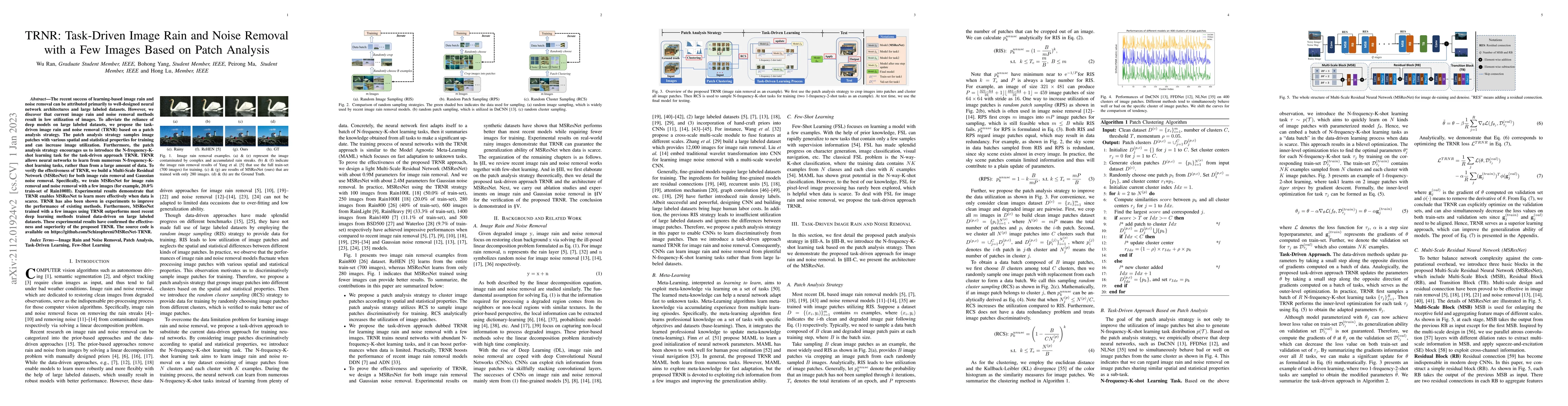 Thumbnail for TRNR: Task-Driven Image Rain and Noise Removal with a Few Images Based
  on Patch Analysis