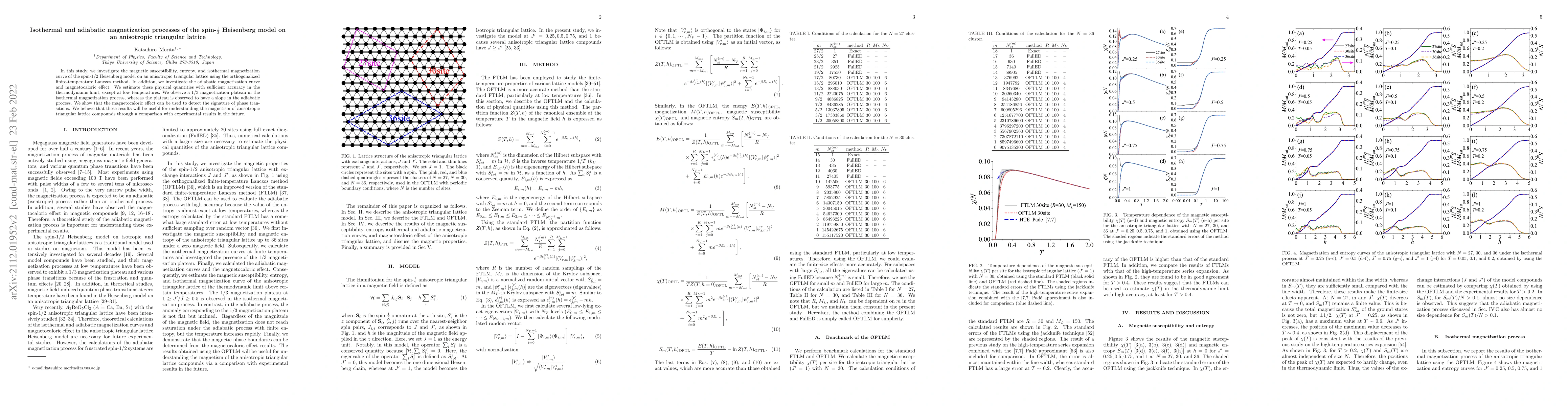 Thumbnail for Isothermal and adiabatic magnetization processes of the
  spin-$\frac{1}{2}$ Heisenberg model on an anisotropic triangular lattice
