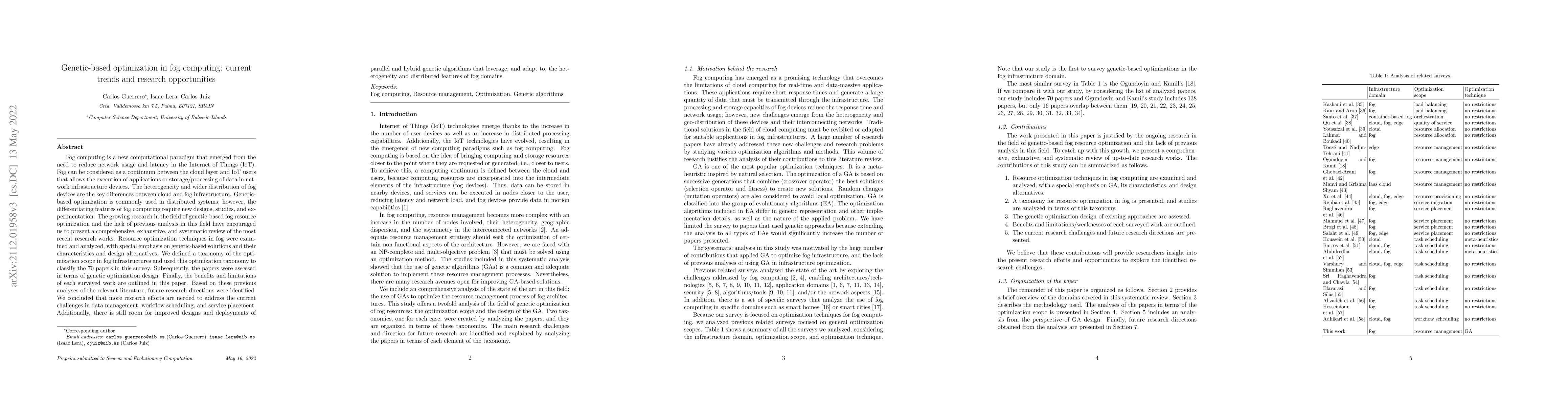 Thumbnail for Genetic-based optimization in Fog Computing: current trends and research
  opportunities