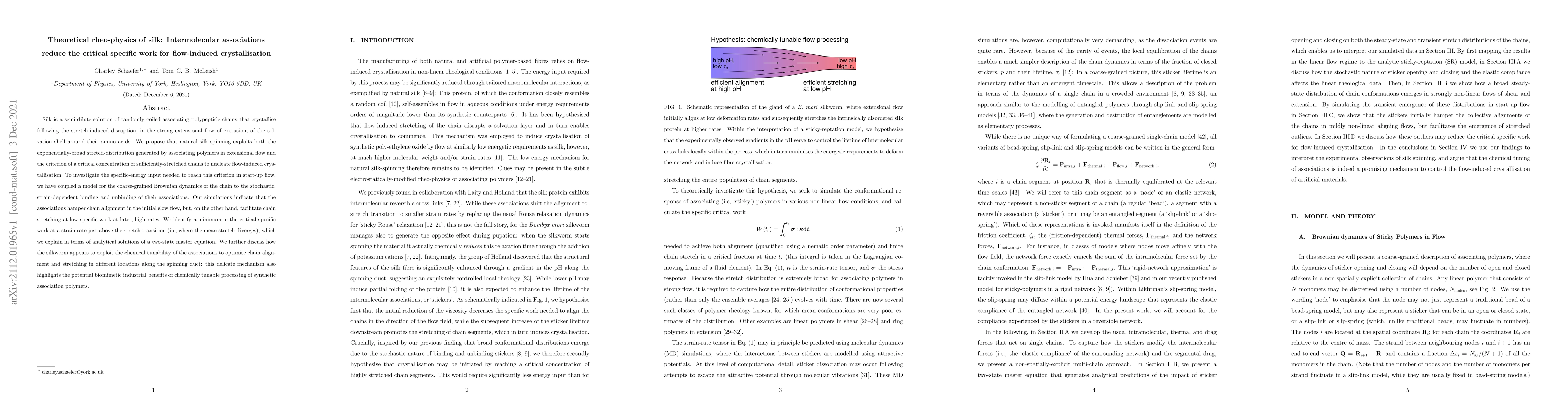 Thumbnail for Theoretical rheo-physics of silk: Intermolecular associations reduce the
  critical specific work for flow-induced crystallisation
